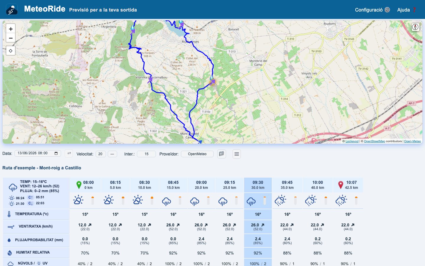 El mapa de la ruta amb el temps en un portàtil