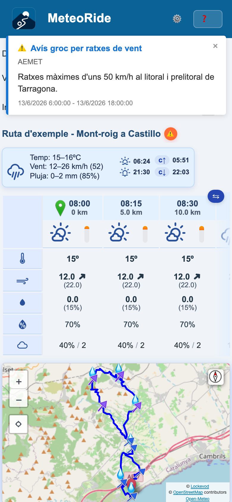Un avís meteorològic oficial a l'app, en un mòbil