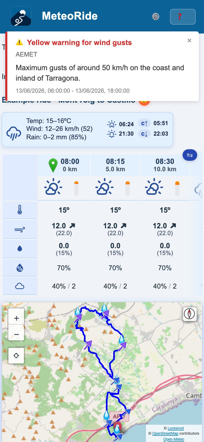 An official weather warning shown in the app on a phone