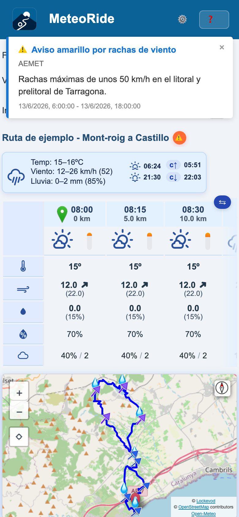 Un aviso meteorológico oficial en la app, en un móvil