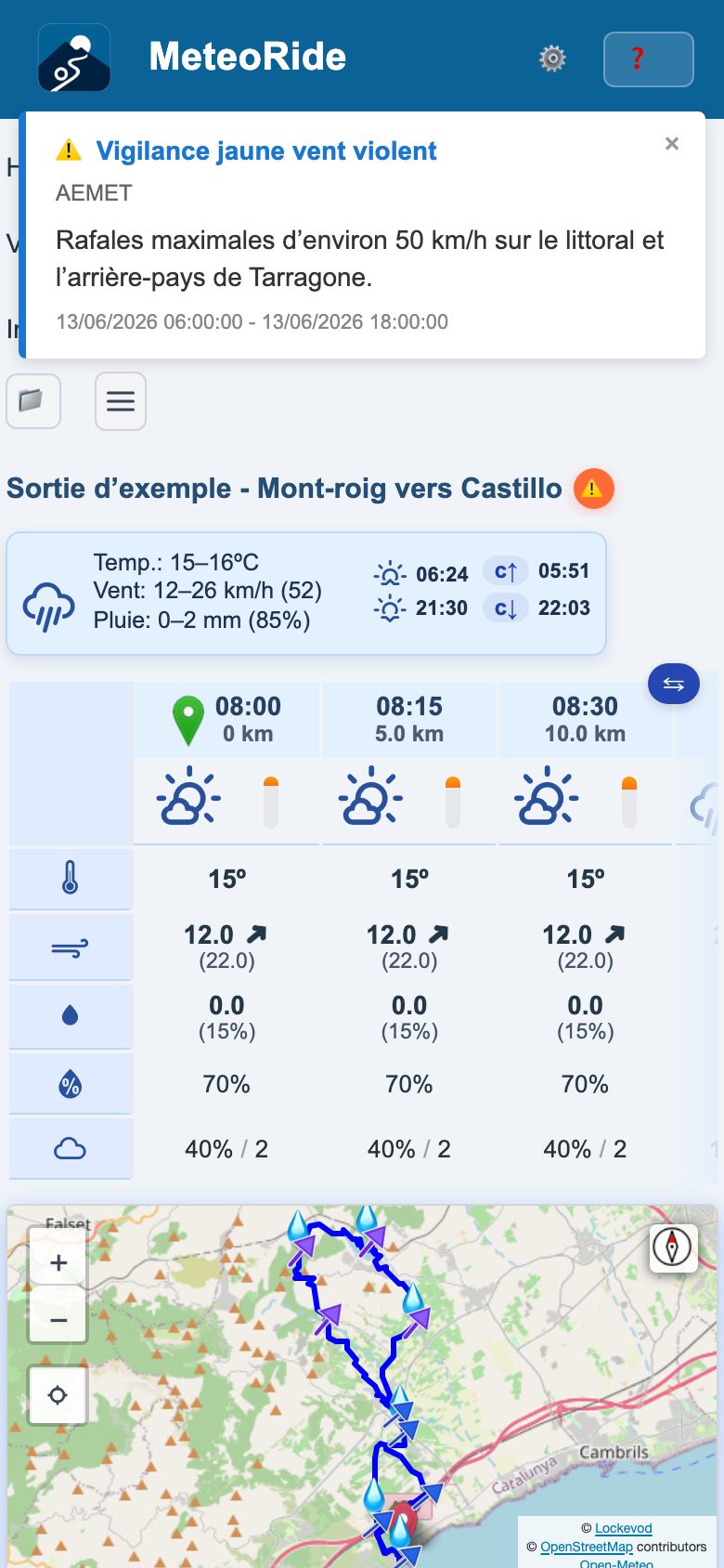 Une vigilance météo officielle affichée dans l'app sur un téléphone