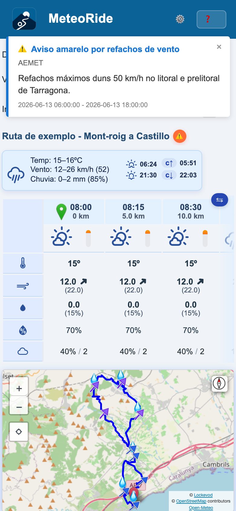 Un aviso meteorolóxico oficial na app, nun móbil